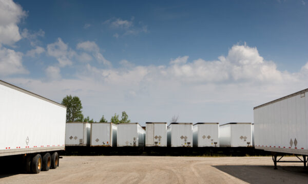 Semi trucks waiting to ship